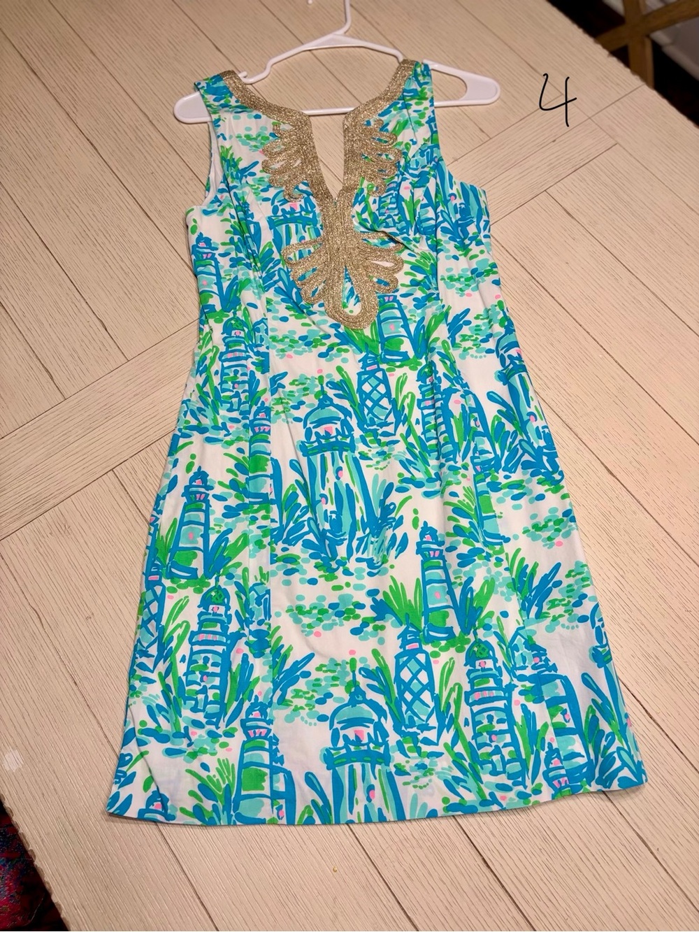 Lilly Pulitzer Blue, Green & Gold Sleeveless Shift Dress